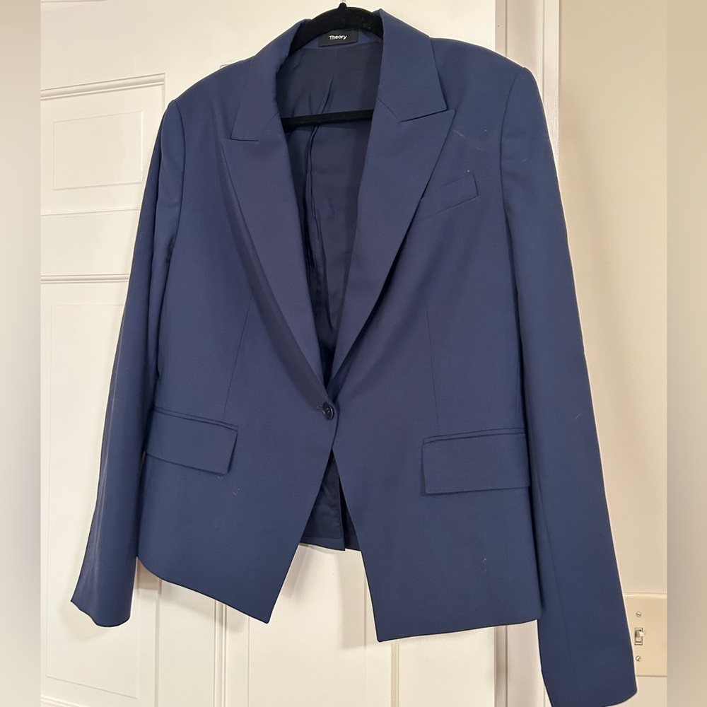 Theory Women Brince B Good Wool Blend Suit Jacket Blazer Sz 14 in Sea Blue